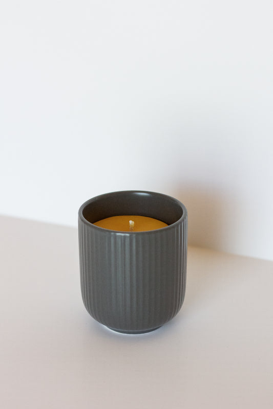 Mini Striped Gray Beeswax Candle