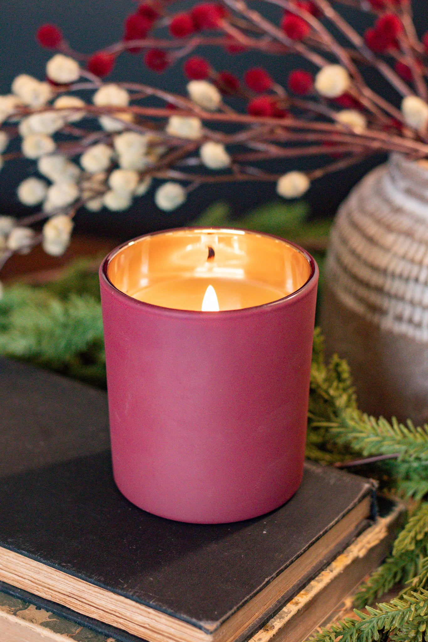 Cranberry With Gold Interior Beeswax Candle