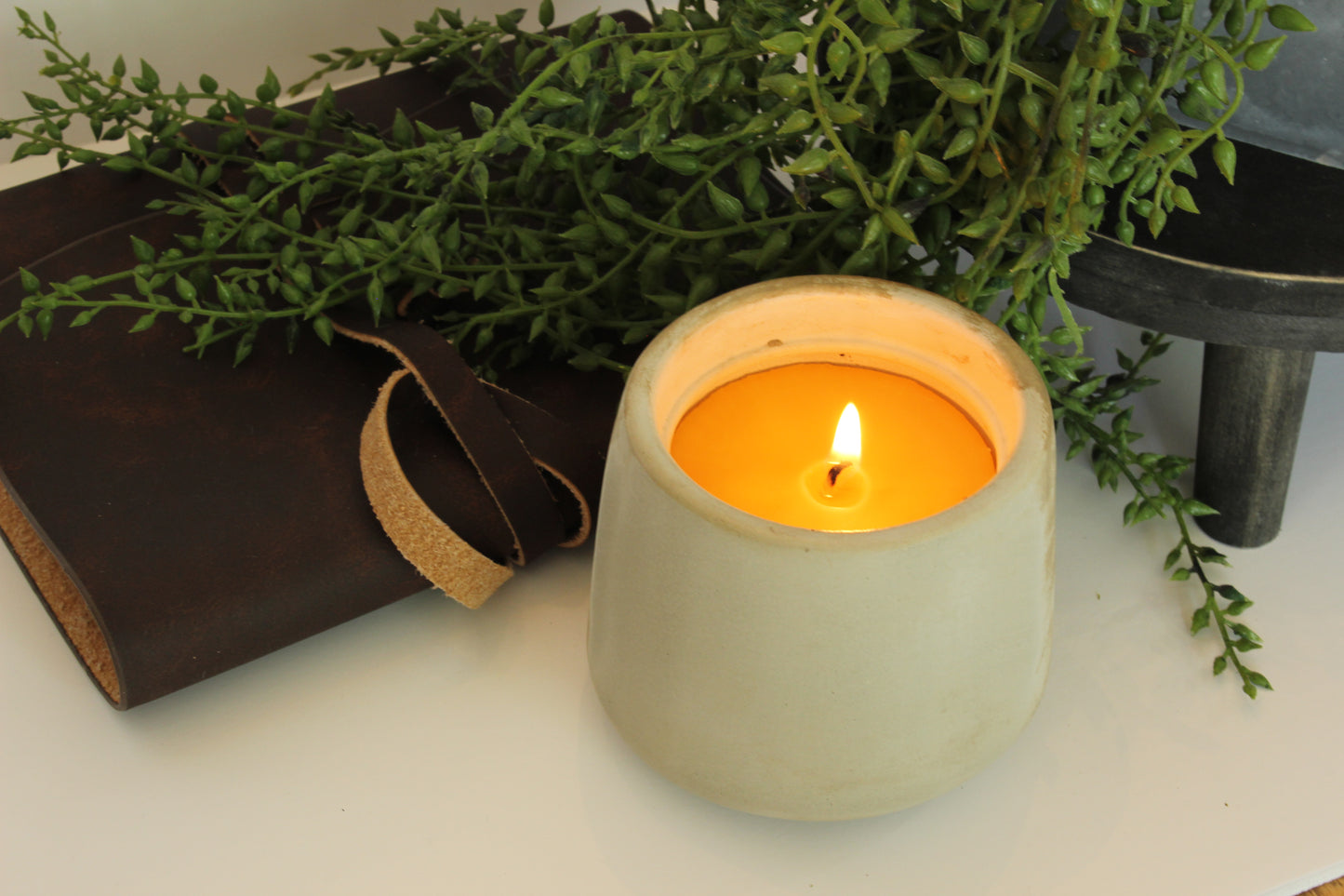 Round Concrete Beeswax Candle