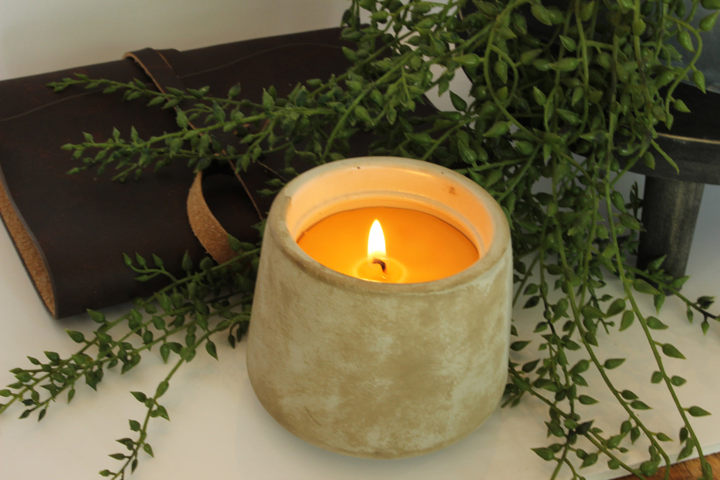 Round Concrete Beeswax Candle