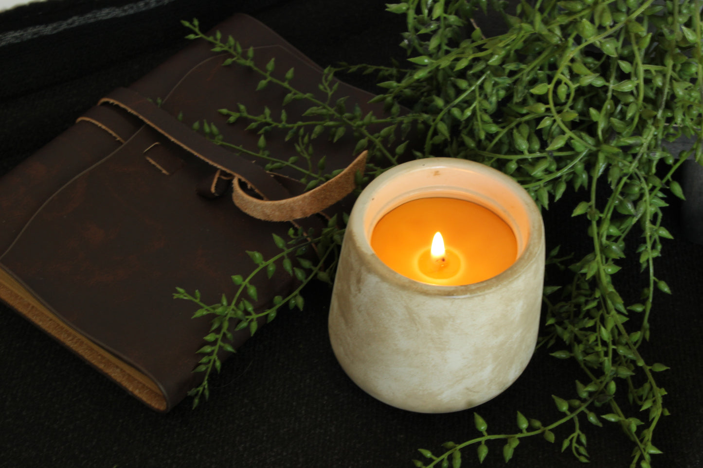 Round Concrete Beeswax Candle